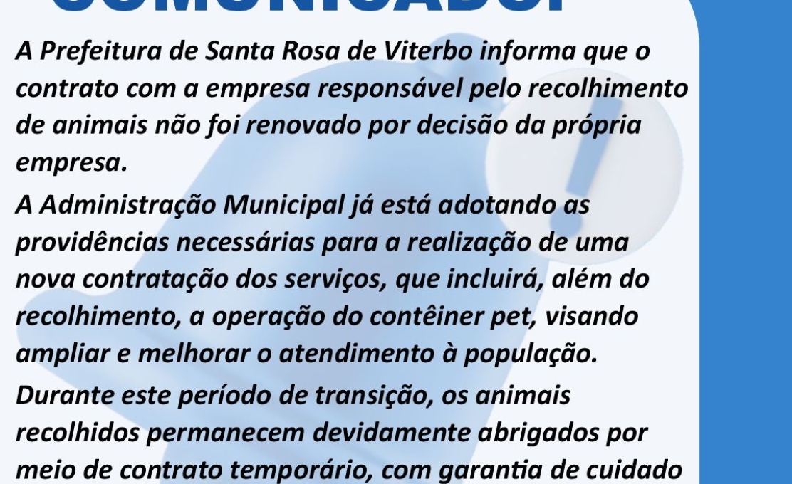 O Contrato com a empresa responsável pelo recolhimento de animais não foi renovado por decisão da própria empresa