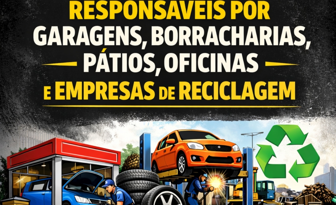 ATENÇÃO, RESPONSÁVEIS POR GARAGENS, BORRACHARIAS, PÁTIOS, OFICINAS E EMPRESAS DE RECICLAGEM 