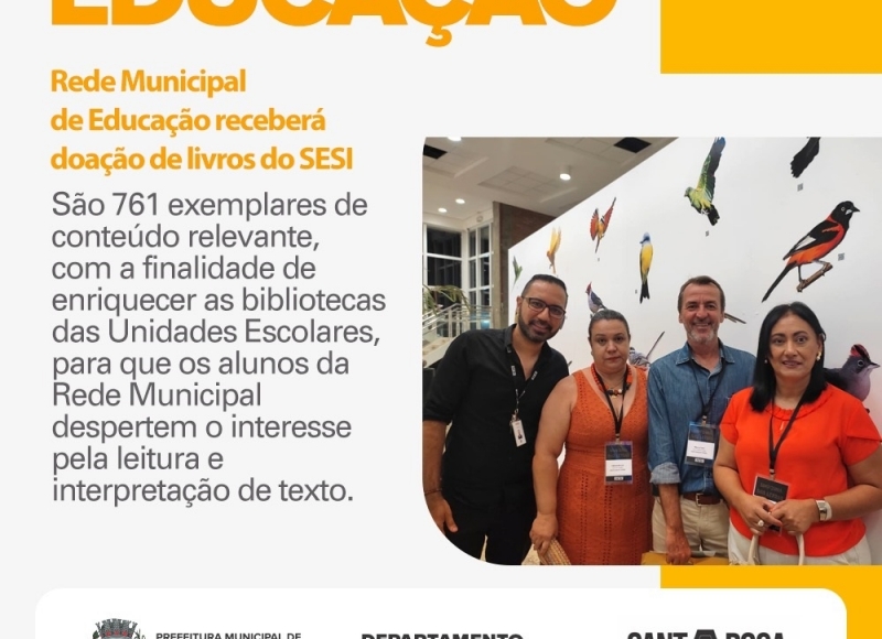 Rede Municipal de Educação receberá doação de livros do SESI