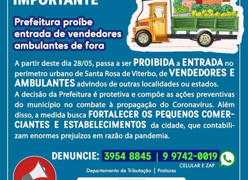 PREFEITURA PROÍBE ENTRADA DE AMBULANTES E VENDEDORES DE FORA