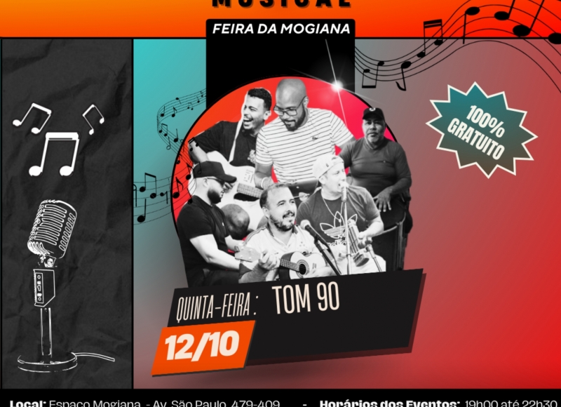 Quinta-feira tem samba e pagode com o grupo Tom 90 na Feira da Mogiana