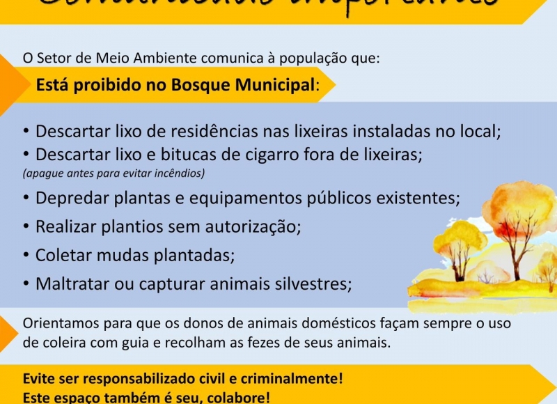 COMUNICADO: PROIBIÇÕES NO BOSQUE MUNICIPAL