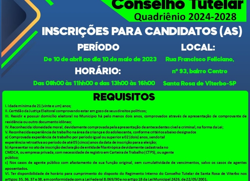 Inscrições para a Eleição 2023 do Conselho Tutelar começam dia 10 de abril