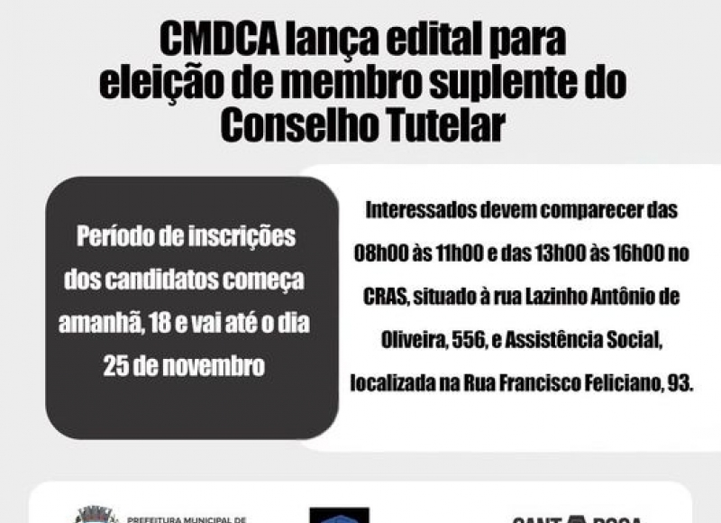 CMDCA lança edital para eleição de membro suplente do Conselho Tutelar