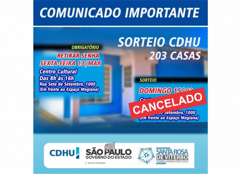 GOVERNO DE SP E CDHU AGENDAM RETIRADA DE SENHA E SORTEIO DAS CASAS EM SANTA ROSA DE VITERBO