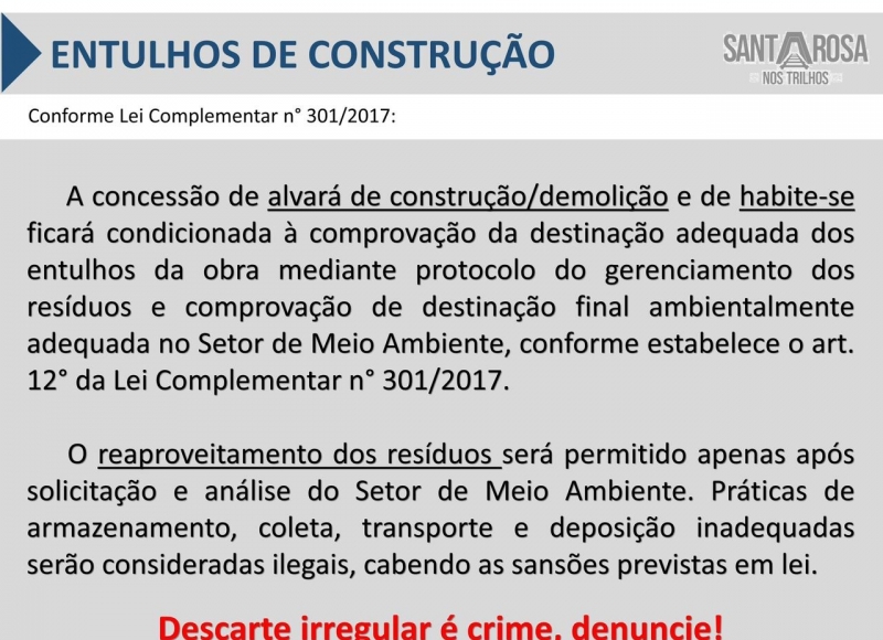 COMUNICADO - ENTULHOS DE CONSTRUÇÃO