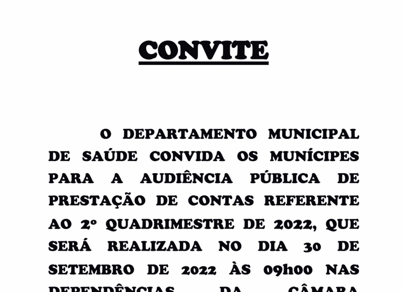 Convite para Audiência Pública do Departamento Municipal de Saúde