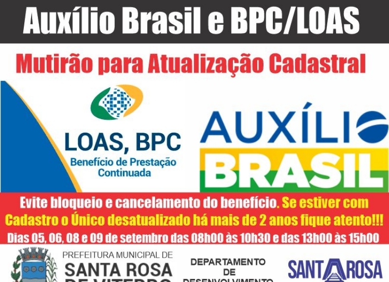 Começa hoje Mutirão para Atualização Cadastral dos beneficiários do Auxílio Brasil e BPC/LOAS