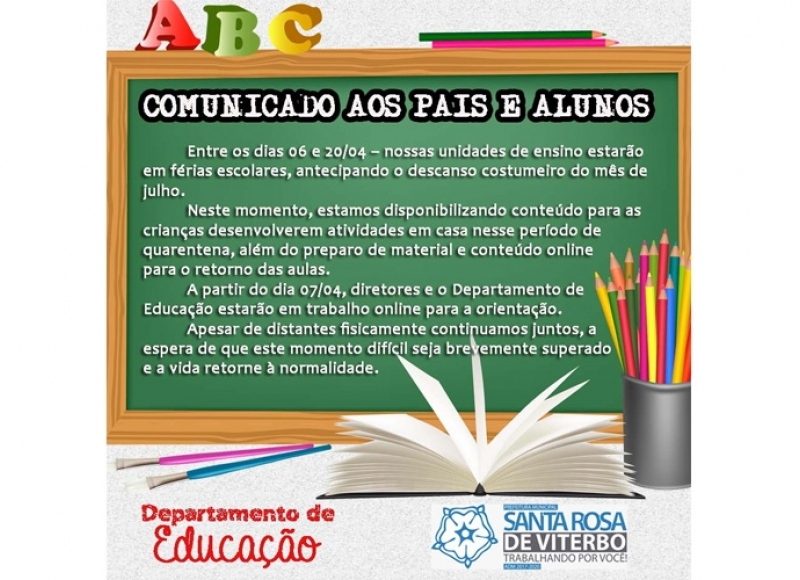 Comunicado aos PAIS e ALUNOS #CoronaVirus