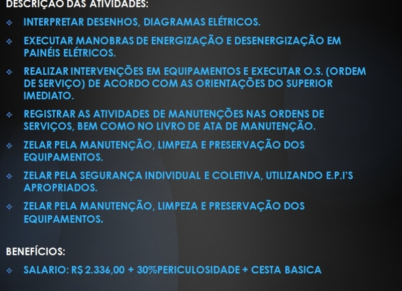 Vaga de Emprego: Eletricista Industrial