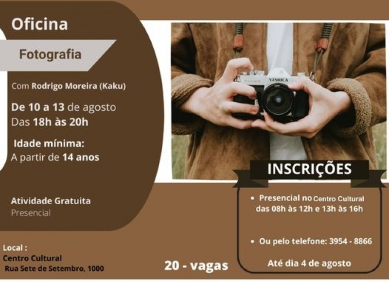 Ainda há vagas para a Oficina de Fotografia “CANTOS DE NOSSA CIDADE”