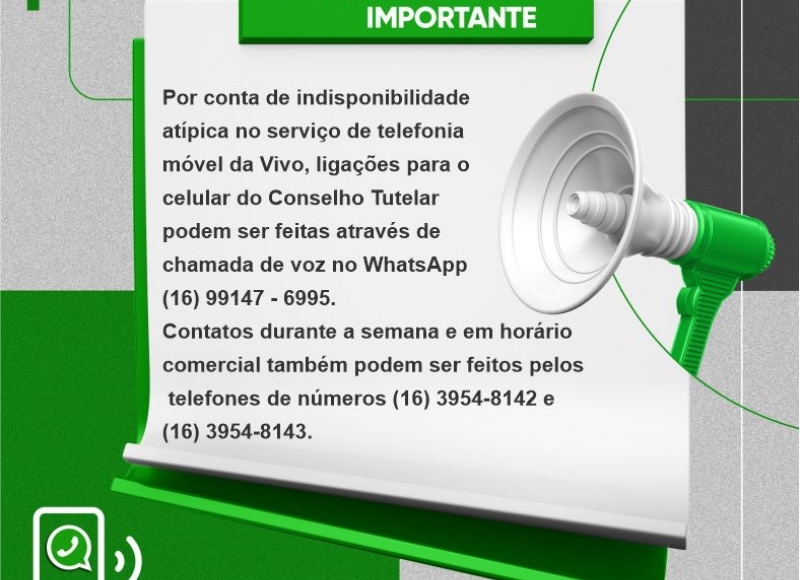 Número de emergência do Conselho Tutelar está funcionando apenas através de chamadas de voz no WhatsApp 