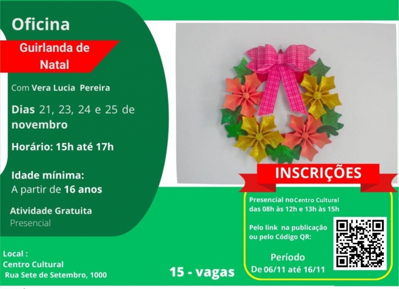 Departamento de Cultura abre inscrições para Oficina de Guirlanda de Natal