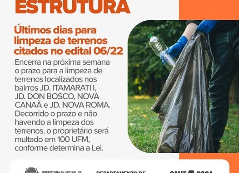 Últimos dias para limpeza de terrenos citados no edital 06/22