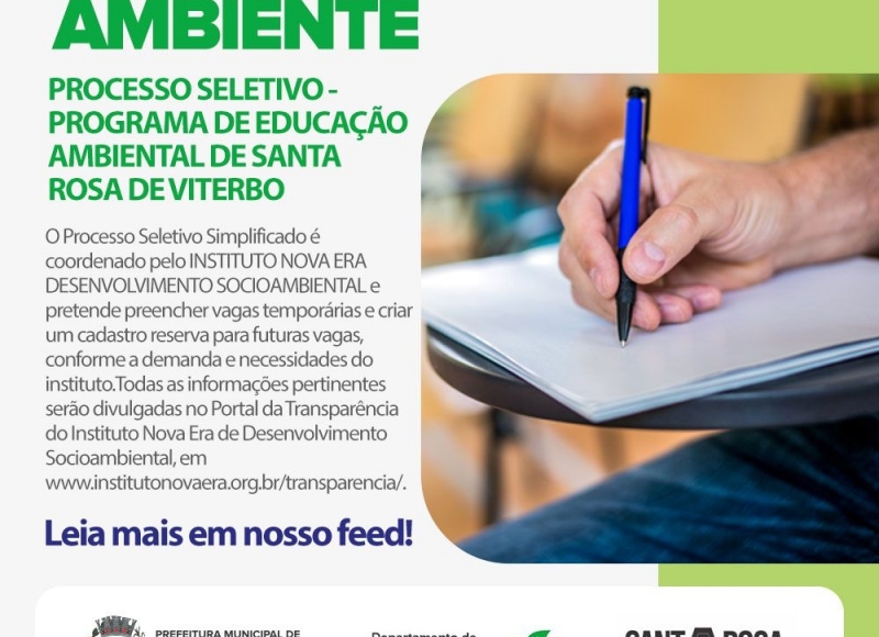 PROCESSO SELETIVO - PROGRAMA DE EDUCAÇÃO AMBIENTAL DE SANTA ROSA DE VITERBO