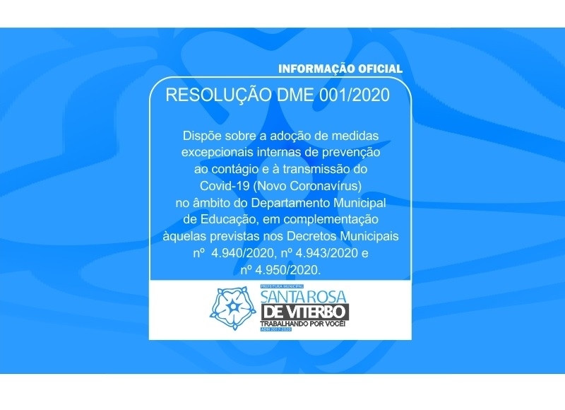 Resolução DME 001/2020 - Corona Virus