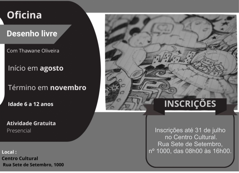 Inscrições para Oficina de Desenho Livre com Thawane Oliveira