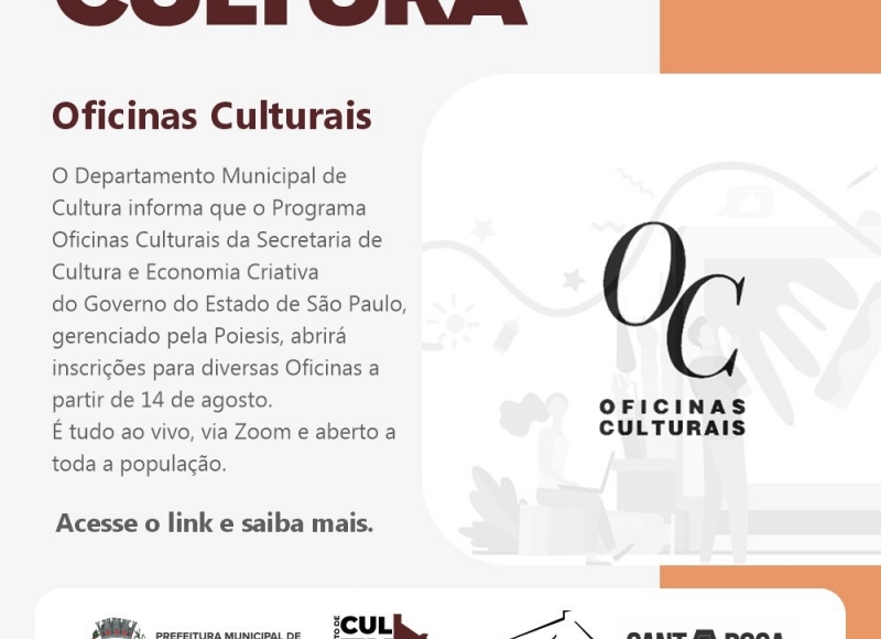 Oficinas Culturais gratuitas para o mês de setembro