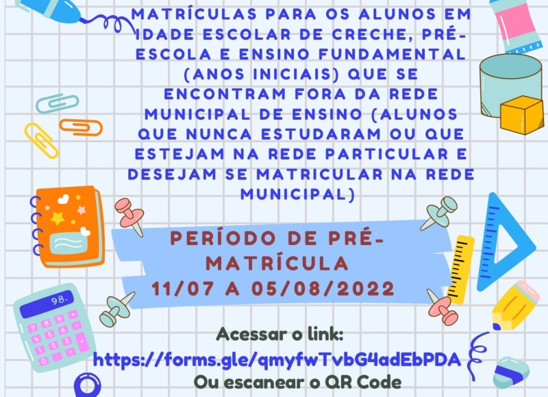 Departamento de Educação disponibiliza ficha de pré-matrícula para 2023