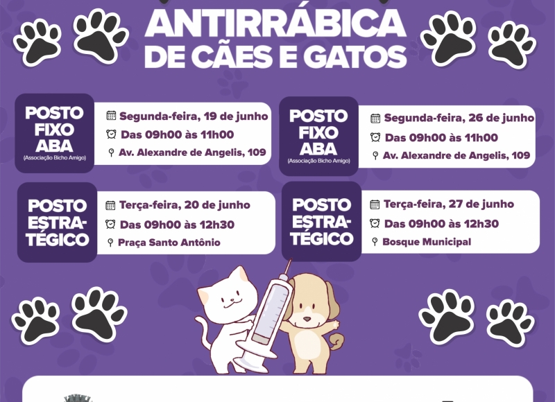 Cronograma da vacinação Antirrábica nas próximas semanas