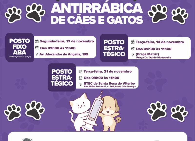 Programação da Vacinação Antirrábica nas próximas semanas