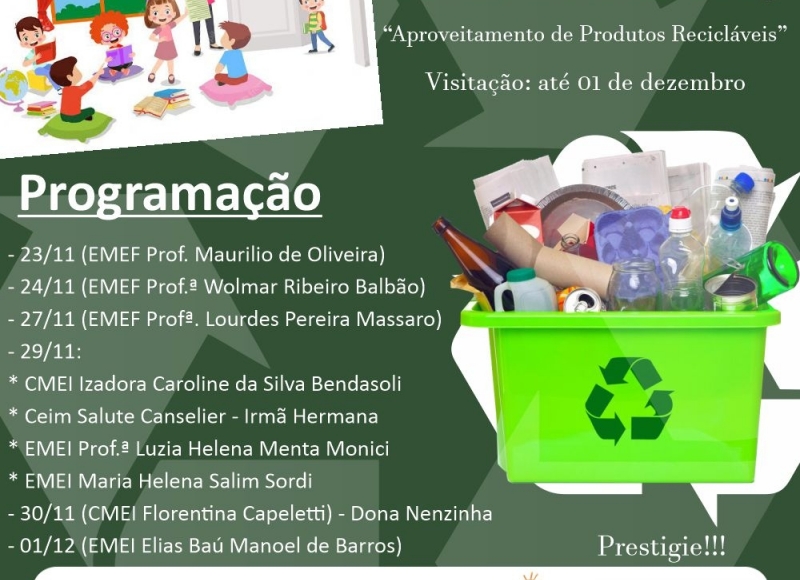 Projeto Portas Abertas 2023: Programação da exposição dos trabalhos sobre o “Aproveitamento de Produtos Recicláveis” con