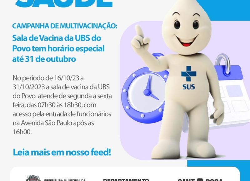 Sala de Vacina da UBS do Povo tem horário especial até 31 de outubro