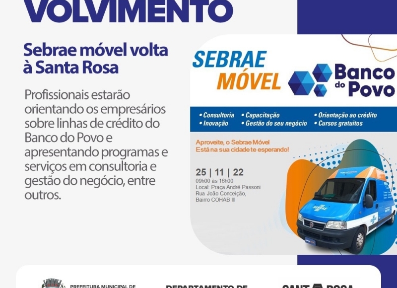 SEBRAE Móvel e Banco do Povo farão atendimento nesta sexta-feira na Praça André Passoni