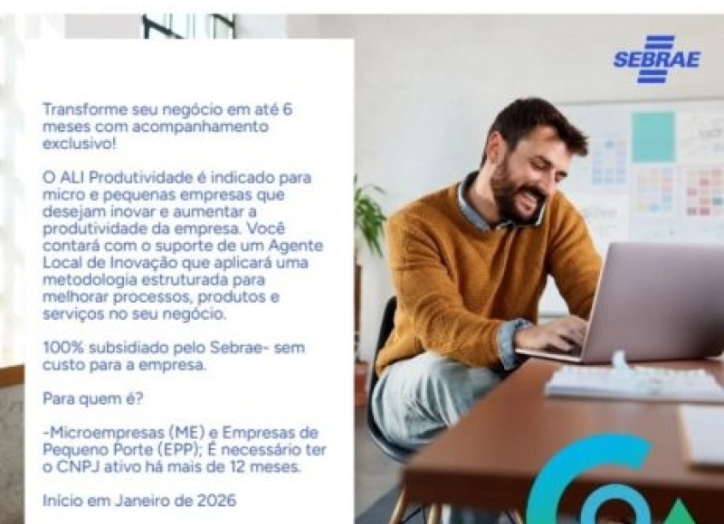 Inscrições abertas para o Programa ALI Produtividade do Sebrae
