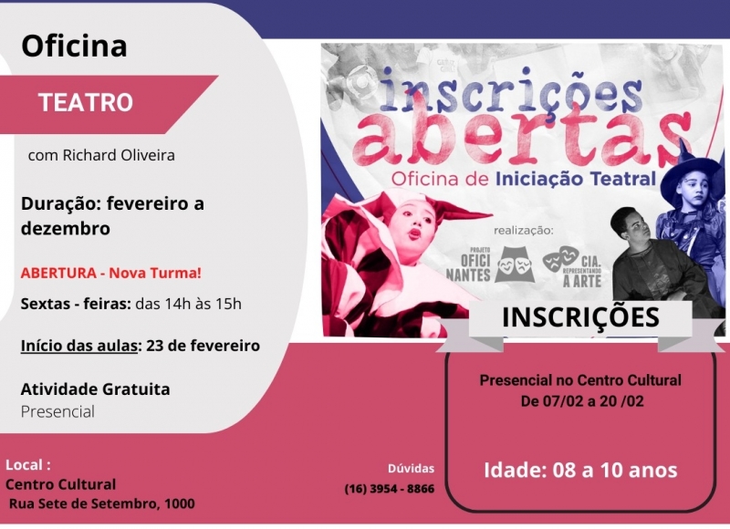 Aulas de Iniciação Teatral para crianças de 08 a 10 anos de idade