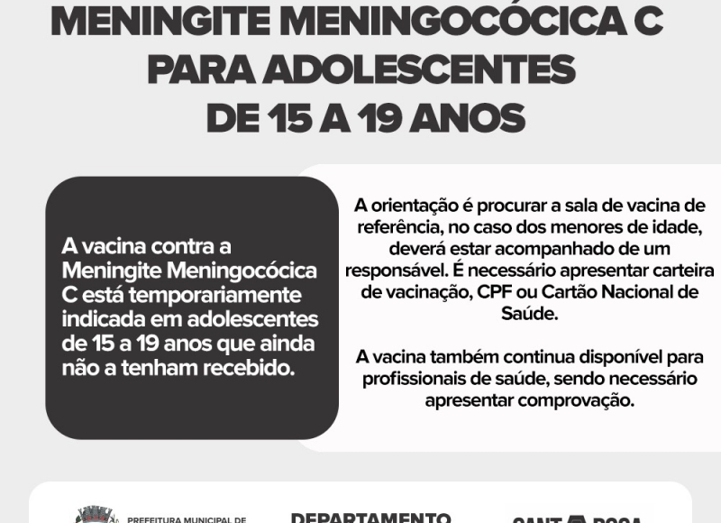 Vacina contra a Meningite Meningocócica C para adolescentes de 15 a 19 anos