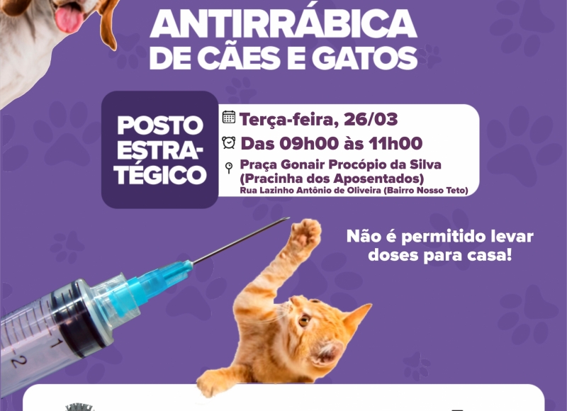 Veterinário Municipal informa a localização do próximo Posto Estratégico de Vacinação Antirrábica em cães e gatos