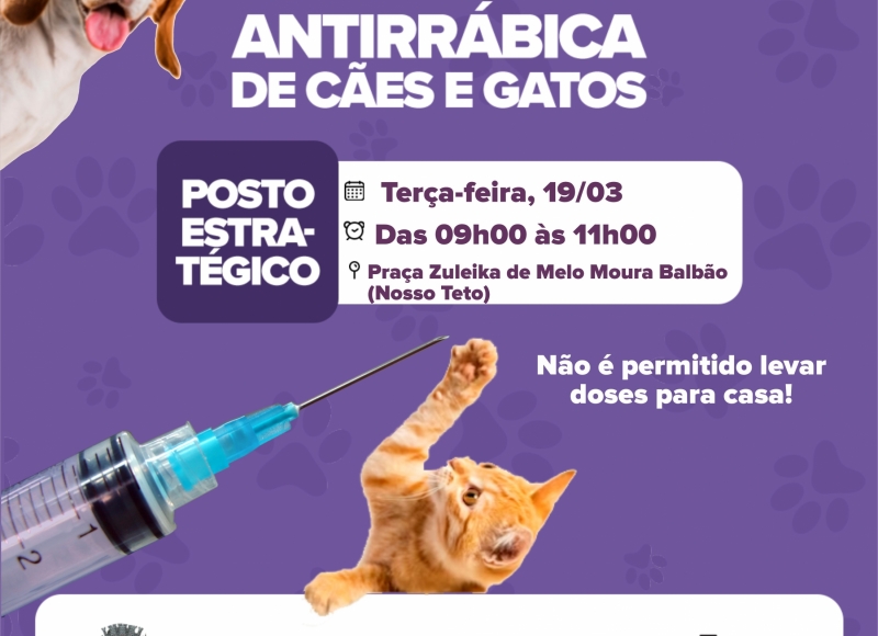 Amanhã tem vacinação Antirrábica em cães e gatos 