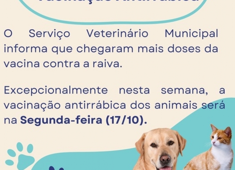 Vacinação antirrábica será retomada nesta segunda-feira 